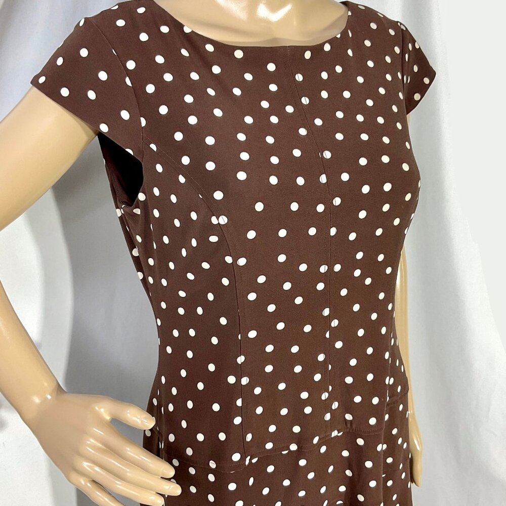 Jones Wear Sz 10 Brown with White Polka Dots Knee Length Dress Womens